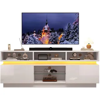 Okwish TV-Lowboard 160x35x60 cm Weiß Glas/MDF