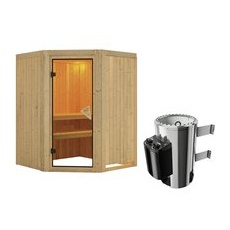 KARIBU Sauna »Wolmar«, inkl. 3.6 kW Saunaofen mit integrierter Steuerung, für 3 Personen - beige