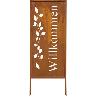 Rustikales Metall-Willkommensschild - Willkommen - Umweltfreundliche Rostpatina, Handgefertigte Gartendeko aus Metall, Edelrost (100x40cm)