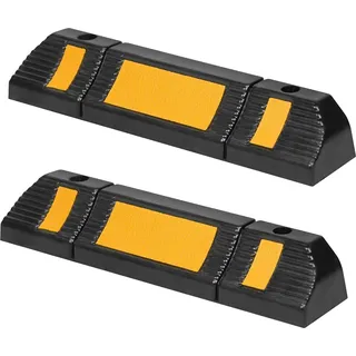 JNGLGO Gummi Radstopp Parkbegrenzung für Garage - 2 Stück Gummi Parkstopper Radblock Parkbarriere Anfahrschutz mit Reflexionsstreifen für Garage und Parkplätze, 60x12x10cm Schwarz + Gelb (2 Stück)