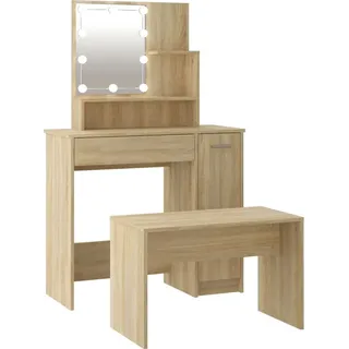 vidaXL Schminktisch-Set mit LED Sonoma-Eiche Holzwerkstoff - Braun