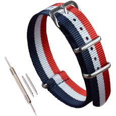 MZBUTIQ 15mm Blau/weiß/rot Uhrenarmband Nylon Watch Strap Band Ersatz Polished Schnalle 4 Ringe