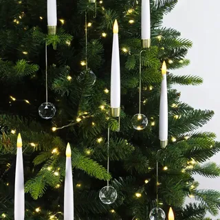 Dixmas Weihnachtsbaumkerzen mit Fernbedienung, LED Stabkerzen mit Timer, 12 Stück Baumerzen mit Kristallkugelhaken, Batteriebetriebene LED kerzen Kabellos für Weihnachtsbaum