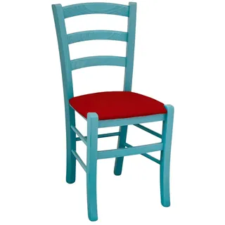 Esszimmerstühle Venezia Holz Türkis, Sitz Rot aus Kunstleder, Set 1