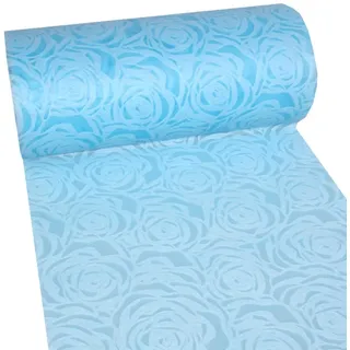 Dekoflor Tischband Tischläufer Tischdeko einzigartiges Rosen Design (Wasserfest, Lotuseffekt, samtige Oberfläche, 5 m Rolle, 30 cm Breite, 100% Nylon), Hellblau