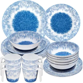 Melamin Geschirr Set Wish Flower Blau 6 Personen Wohnwagen Camping Picknick