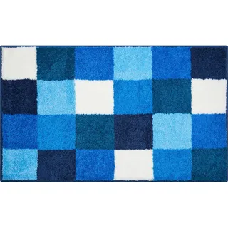 Grund Badteppich , Blau, Weiß , Textil , Karo , rechteckig , 60x100 cm , Oeko-Tex® Standard 100, Made in Europe , für Fußbodenheizung geeignet, rutschfest , Heimtextilien, Badtextilien, Badematten