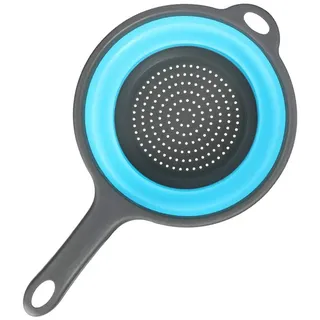 Faltbare Silikonsiebe in der Küche, zusammenklappbare Siebe mit Griffen, platzsparendes faltbares Sieb zum Abtropfen von Nudeln, Gemüse (blau)