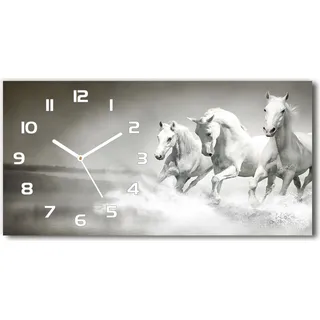 Wanduhr aus Glas – 60x30 cm - Glasbild - Glasuhr - Gehärtetes Glas - weisse-zeiger - Weiße Pferde