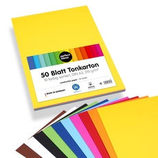 perfect ideaz • 50 Blatt Tonkarton DIN-A3, 10 Farben, 210g /m2, MADE IN GERMANY