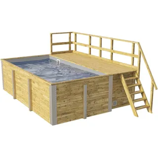 Weka Massivholzpool 595 Gr.1 Technikraum/Sonnendeck 490x309x203 cm Hellgrau