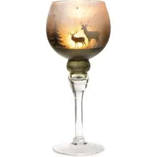 Weihnachts-Deko Windlicht Glas auf Fuß 30 cm Grün-Silber