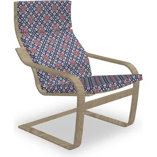 ABAKUHAUS Abstrakt Poäng Sessel Polster, Blumenherz-Mosaik, Sitzkissen mit Stuhlkissen mit Hakenschlaufe und Reißverschluss, Night Blue Ivory Coral - Beige