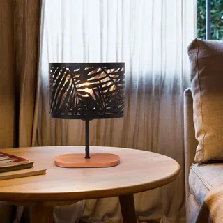 OuXean Kleine Tischlampe Nachttischlampe, E14 Schreibtischlampe Nachtlicht mit Holzsockel und Metallschirm für Schlafzimmer Wohnzimmer Kinderzimmer Bar, Schwarz (ohne Leuchtmittel)