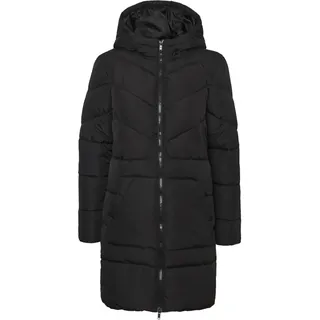 Noisy May Damen Lange Puffer Jacke | Warmer Stepp Wintermantel mit Kapuze | Wattierter Blouson NMDALCON, Farben:Schwarz, Größe:40