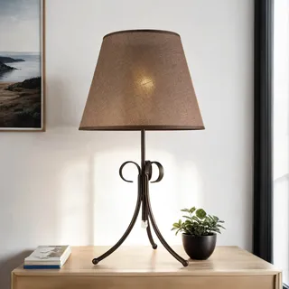 Tischleuchte ABUELA 55cm Braun Stoff Metall Landhaus Nachttischlampe E27