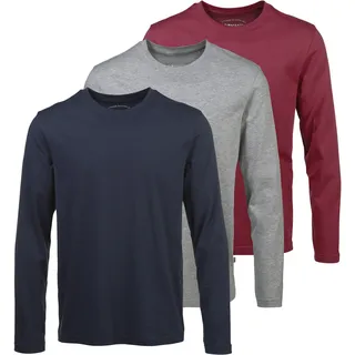 Langarmshirt MAN'S WORLD "neue Farbe ", Herren, Gr. 44/46 (S), bunt (mar, grau, rot), Single Jersey, Graumeliert (Obermaterial): 90% Baumwolle, 10% Viskose. Obermaterial: 100% Baumwolle, unifarben, Basic, regular fit, Rundhals, normaler Saum, Shirts Langarmshirt, Langarm, unifarben, aus Baumwolle, im 3er-Pack, Topseller