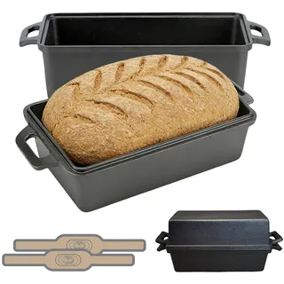 Zephviora Gusseisen Brotbackform mit Deckel & Antihaft-Silikonmatten, 25x13cm Kastenform für Sauerteig, Toast & selbstgebackenes Brot – Gleichmäßige Hitzeverteilung, Brotbacktopf aus Gusseisen