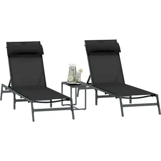 vidaXL Sonnenliegen 3 stk. Stahl Schwarz und Anthrazit - Schwarz