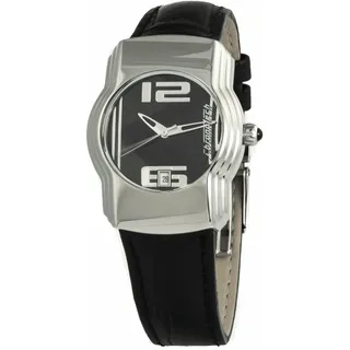 Rechteckige Uhr ct7279m04 aus Edelstahl mit Lederarmband, 37 mm Gehäuse, 19 mm Armband - Schwarz, Silber
