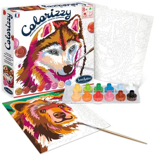 Sentosphère 3904508 Colorizzy, Malen nach Zahlen, Malset für Kinder, Waldtiere, Bastelset, Kreativ-Set, DIY, Wolf und Bär, Colorizzy Waldtiere,