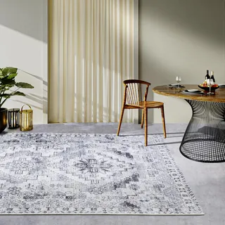 Villeroy & Boch Esther In- & Outdoor Teppich Orientalisch - Orient Flachgewebe, Klassisches Design Vintage, ÖKO-TEX Wetterfest & UV-beständig für Balkon, Terrasse, Garten – Creme Grau, 120x180cm