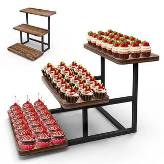 GHWMYD 3 Etagen Kuchen und Cupcake Ständer aus Holz, Etagere für Desserts, Donuts, Kekse, Macarons, Obst, Hochzeit Geburtstag Mottoparty Tortenständer Dekoration (Treppenstil)