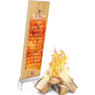 Geflammtes Lachs-Räucherbrett, Lachs-Räucherbretter mit Edelstahlhalterung, Zedernholz-Räucherbrett, tragbares Räucherbrett, Grillzubehör für Feuerschalen und Kugelgrills, beidseitig verwendbar, wiederverwendbar
