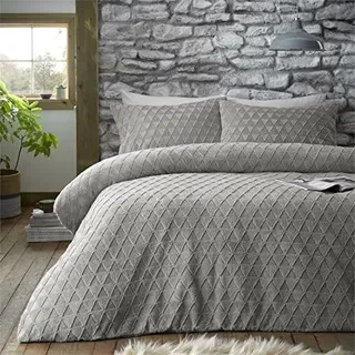 GC GAVENO CAVAILIA Teddy-Fleece-Bettbezug, geometrisch, weich, gemütlich, flauschig, warmes Bettwäsche-Set, Polyester, grau, Einzelbett