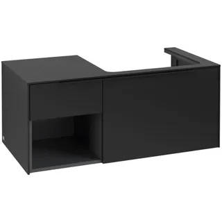 Villeroy & Boch Subway 3.0 Waschbeckenunterschrank, 2 Auszüge, Waschbecken rechts, Regalelement unten links, 1001x422,5x516mm, C57101VL, Farbe: Front/Korpus: Volcano Black, Griff: Volcano Black