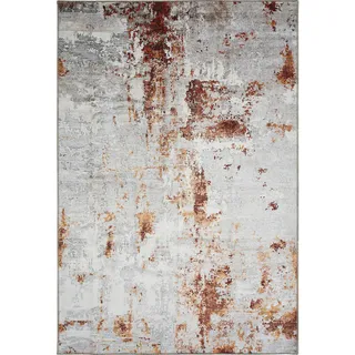 Novel Vintage-Teppich , Grau, Rostfarben , Textil , Marmoroptik , rechteckig , 240x340 cm , AZO-frei , für Fußbodenheizung geeignet, feuchtraumgeeignet, waschbar, pflegeleicht, strapazierfähig, leicht zusammenrollbar , Teppiche und Böden, Teppiche, Webteppiche
