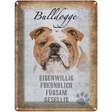Blechschild 30x40 cm - Bulldogge Hund gesellig