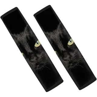 Wanyint Schwarze Katze Auto Sicherheitsgurtpolster 3D Tier Gesicht Augen Schulterkissen Sicherheitsgurtbezüge für Frauen Männer Erwachsene Kinder Schultergurt Schutz