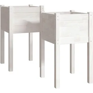 vidaXL Pflanzkübel 2er set Weiß 40/40/70 Cm Massivholz Kiefer , Holz , Quadratisch , 40x70x40 cm , Gartenzubehör, Hochbeete