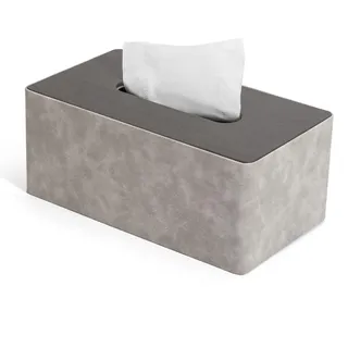 LARENNT PU-Leder Taschentuchbox, 25×14×10cm quadratische Kosmetiktücher Box, Taschentücher Box Spender TissueBox Tücherbox für Zuhause, Bad, Wohnzimmer, Schlafzimmer, Auto, Büro (Grau & Holzmaserung)