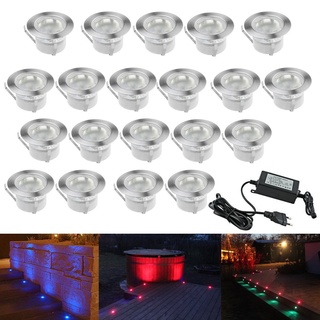 CHNXU Terrassen Einbaustrahler - 20er Set Boden Einbauleuchten Außen RGB LED Treppen Beleuchtung Ø45mm Bodeneinbaustrahler IP67 Wasserdicht Farbwechsel Bodenlampe für Garten Holzbrücke Pool Holzdeck