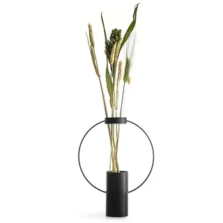 Sagaform Moon Vase groß Schwarz H30cm, 23,5cm Boho Deko Vase aus pulverbeschichtetem Metall Für Schnittblumen oder Pampasgras Moderne Dekorationsvase Blumenvase 5018035