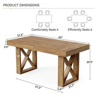 Esstisch 160 cm - Rechteckiger Küchentisch für 4–6 Personen - Rustikale Holzoptik - Dicke Tischplatte - Amerikanischer Landhausstil - Schokobraun