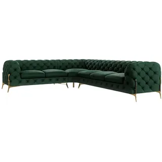 S-Style Ecksofa Chesterfield Lexi Flasche Grün Samt, langer Schenkel rechts , Smaragdgrün , Textil , Echtholz,Buche, Birke , Eckteil, L-Form, Ottomane links,L-Form , 323x264 cm , Blauer Engel, FSC Mix, Oeko-Tex®, Hergestellt in Europa , Wohnzimmer, Sofas & Couches, Wohnlandschaften, Ecksofas