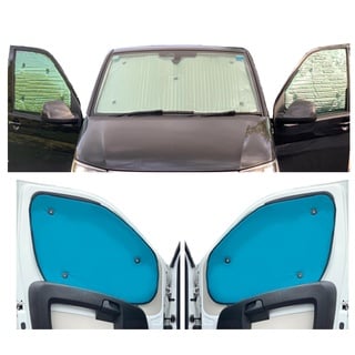 Fensterrollo-Set Kombatibel Mit Ford Tourneo Courier (2014-Date)(Frontset) Rückenfarbe in Aqua, Reversibel und Thermisch