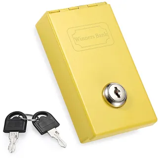 OGANAZI Metall Geldkassette Taschenformat Spardose mit 2 Schlüssel Gelb Sparbüchse mit Schloss Klappdeckel Klein Sparschwein Wasserdicht Geldbox Tragbar Metalldose für Scheine Münzen abschließbar