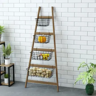 Leiterregal ’Sejlflod’ mit 4 Metallkörben - Braun, Schwarz