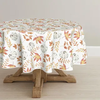 Artoid Mode Orange Kürbisse Blätter Herbst Tischdecke Rund 120 cm, Saisonnal Fall Fleckschutz Tischwäsche Küche Dekoration Urlaub Party Dekor