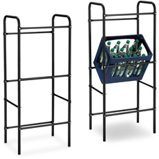 Bild Getränkekistenregal, HxBxT 116 x 50 x 34 cm, Getränkekistenständer für 3 Kisten, Stahl, Getränkeregal, schwarz