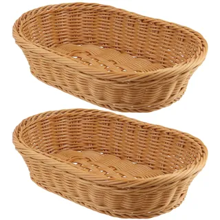 ZOENHOU 2 Stück Ovaler Brotkorb geflochten 30x20x7cm, Elliptisches Quadrat Weidenkorb Kunststoffkorb mit Rattanoptik für Servieren, Obst, Gemüse, Organizer Wohnzimmer Küche Schlafzimmer