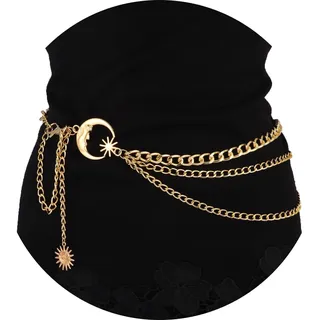 Milakoo Kette Gürtel für Frauen Plus Größe Taille Gürtel Gold Chunky Legierung Kette für Jeans Boho Sonne Anhänger