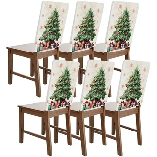 Bseical 6 x Stuhlhussen Weihnachten, Universal Stuhlbezug, Esszimmer Stuhldekoration, Abendessen, Weihnachts Party Besteck Deko (A)