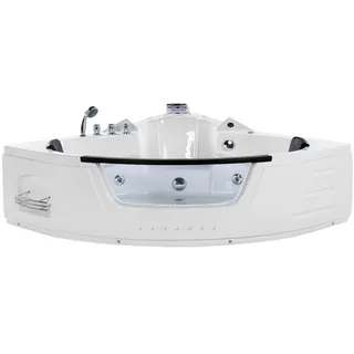 BELIANI Badewanne Weiß mit Hydromassage Funktion Fenster 198 x 144 cm Jacuzzi Badezimmer - Weiß, Schwarz, Silber