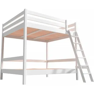 Etagenbett 2-Sitzer 140x200 für Erwachsene Treppe Holz Sylvia - Weiß