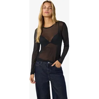 Netzshirt NOISY MAY "NMJUDITH L/S MESH TOP BG NOOS", Damen, Gr. L, schwarz, Jersey, Obermaterial: 95% Polyester, 5% Elasthan, unifarben, regular fit normal, Rundhals, Shirts Netzshirt, transparent